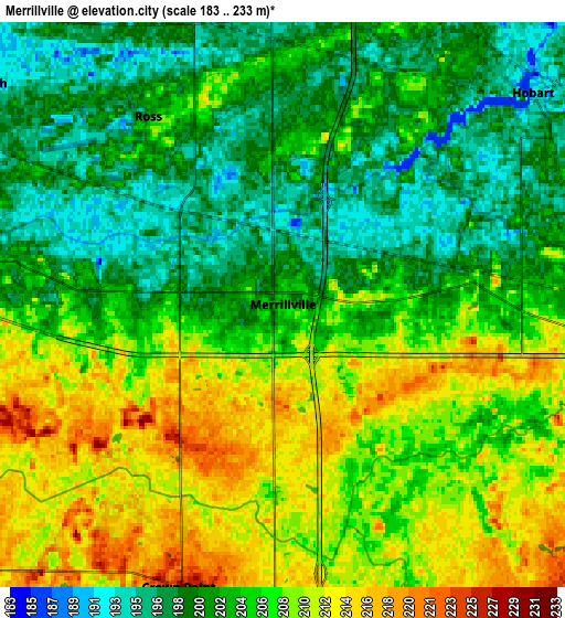 Zoom OUT 2x Merrillville, United States elevation map