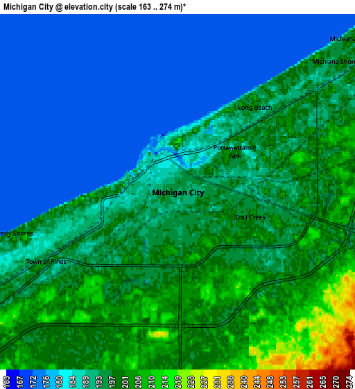 Zoom OUT 2x Michigan City, United States elevation map