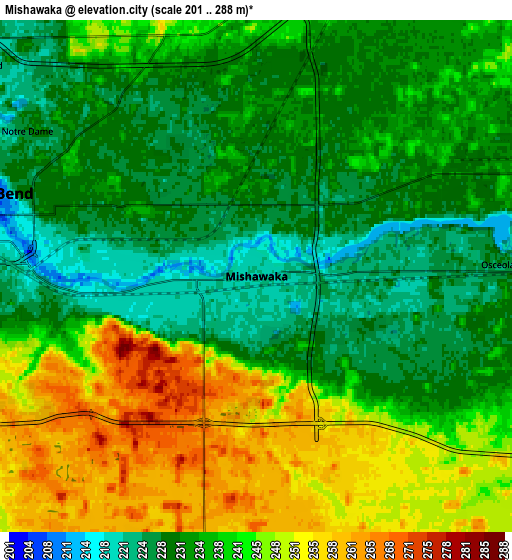 Zoom OUT 2x Mishawaka, United States elevation map