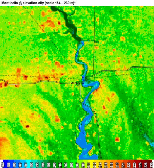 Zoom OUT 2x Monticello, United States elevation map