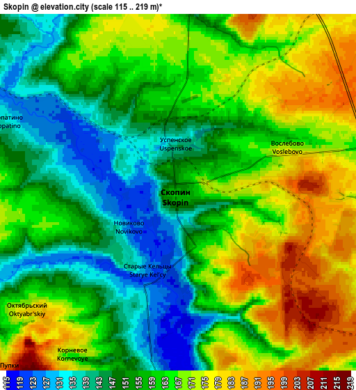 Zoom OUT 2x Skopin, Russia elevation map