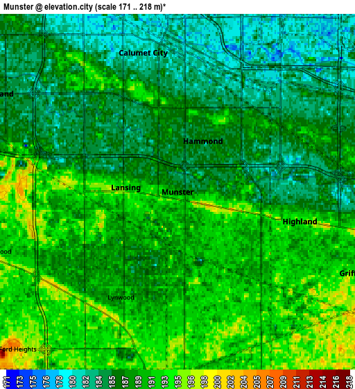 Zoom OUT 2x Munster, United States elevation map