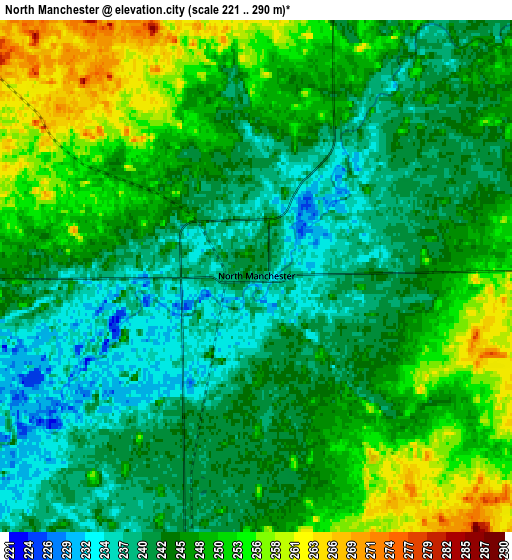 Zoom OUT 2x North Manchester, United States elevation map