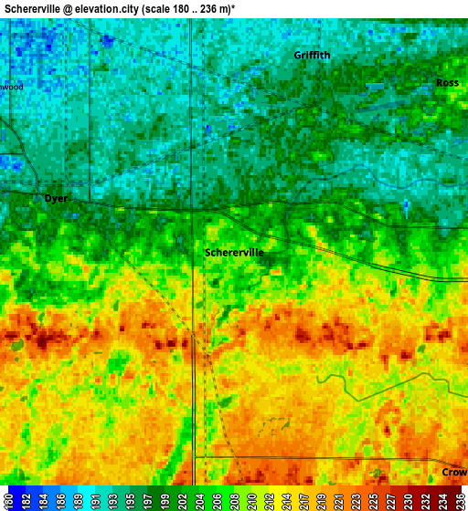 Zoom OUT 2x Schererville, United States elevation map