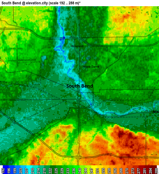 Zoom OUT 2x South Bend, United States elevation map