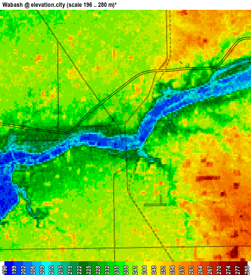 Zoom OUT 2x Wabash, United States elevation map