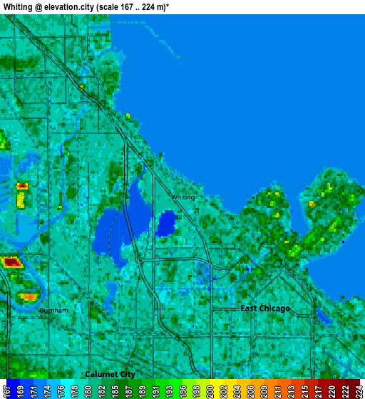 Zoom OUT 2x Whiting, United States elevation map