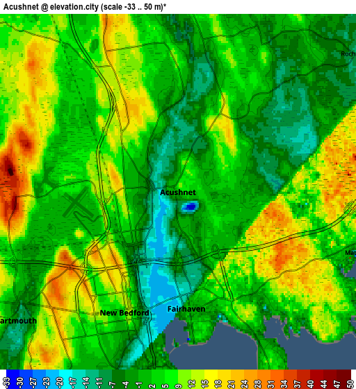 Zoom OUT 2x Acushnet, United States elevation map