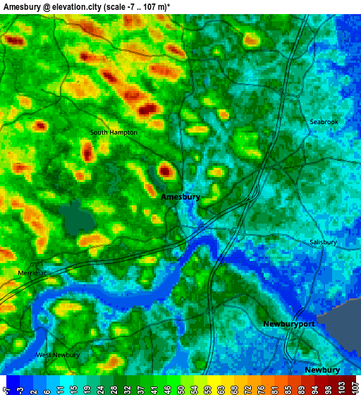 Zoom OUT 2x Amesbury, United States elevation map