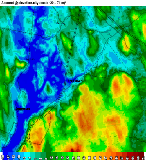 Zoom OUT 2x Assonet, United States elevation map