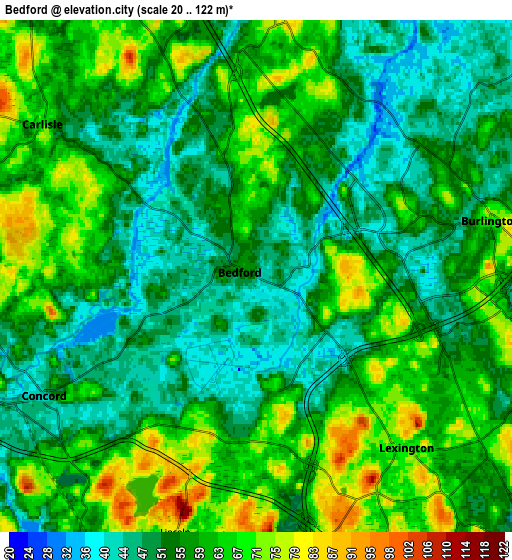 Zoom OUT 2x Bedford, United States elevation map