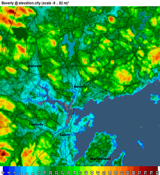 Zoom OUT 2x Beverly, United States elevation map