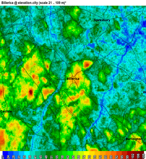 Zoom OUT 2x Billerica, United States elevation map