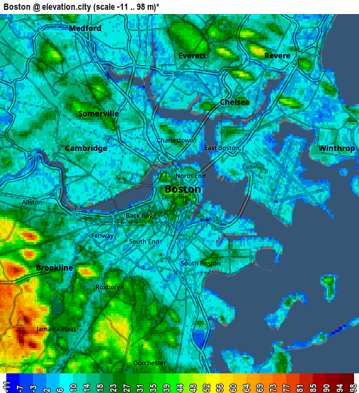 Zoom OUT 2x Boston, United States elevation map