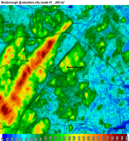 Zoom OUT 2x Boxborough, United States elevation map