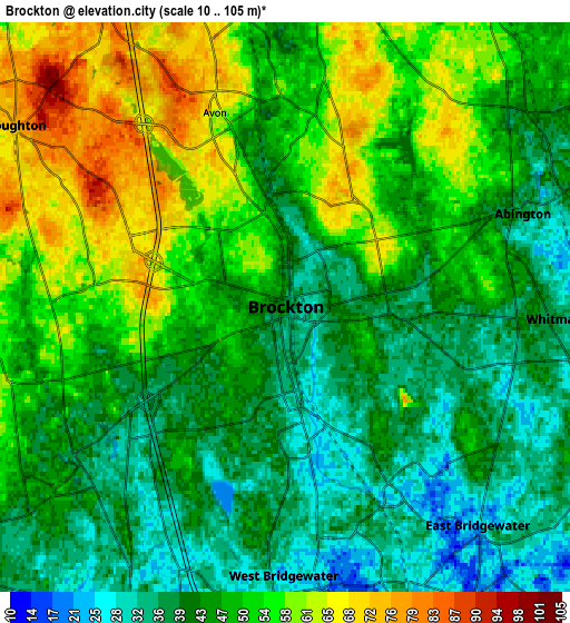 Zoom OUT 2x Brockton, United States elevation map