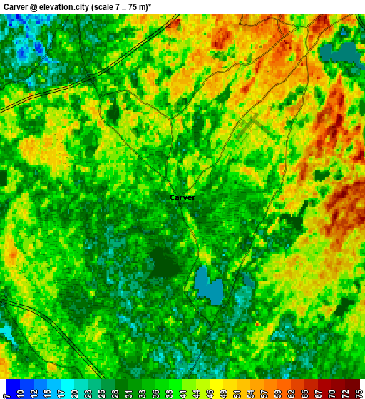 Zoom OUT 2x Carver, United States elevation map