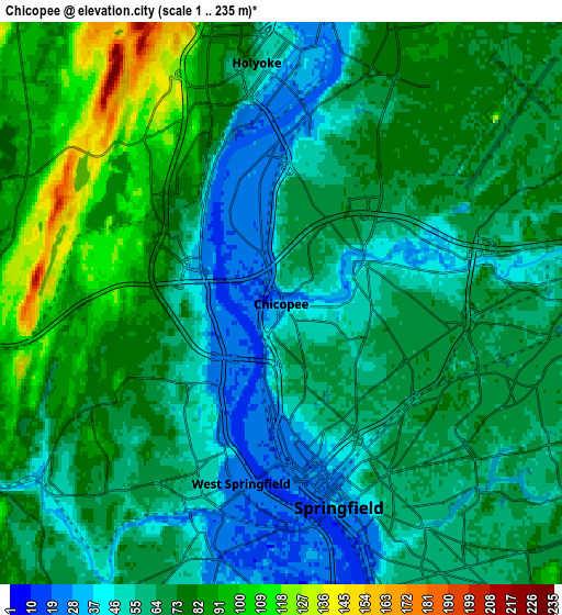 Zoom OUT 2x Chicopee, United States elevation map