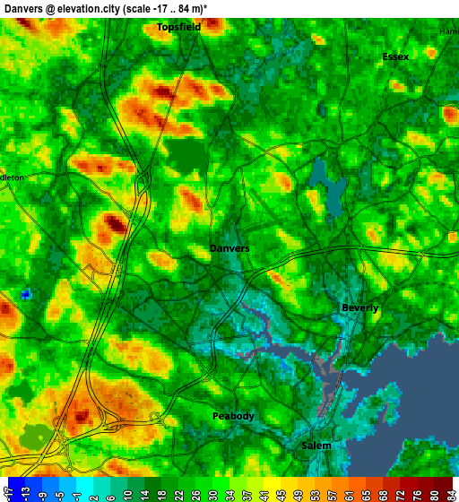 Zoom OUT 2x Danvers, United States elevation map