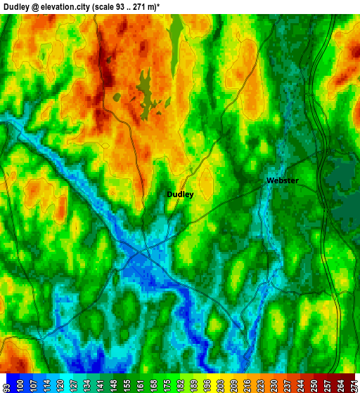 Zoom OUT 2x Dudley, United States elevation map