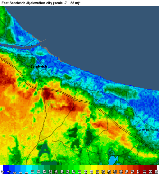 Zoom OUT 2x East Sandwich, United States elevation map