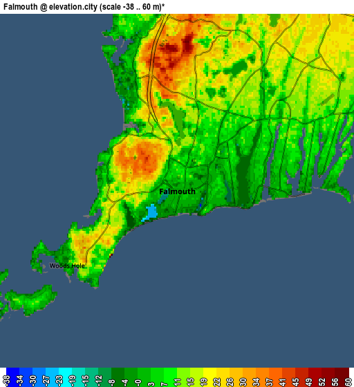 Zoom OUT 2x Falmouth, United States elevation map