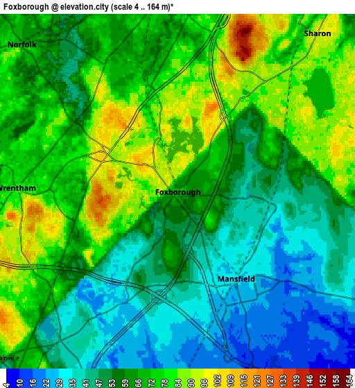 Zoom OUT 2x Foxborough, United States elevation map