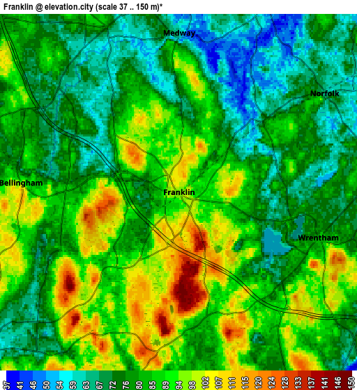 Zoom OUT 2x Franklin, United States elevation map