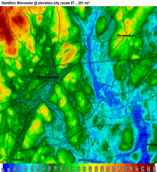 Zoom OUT 2x Hamilton Worcester, United States elevation map