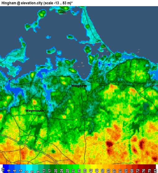 Zoom OUT 2x Hingham, United States elevation map