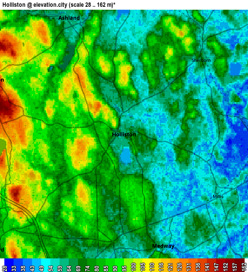 Zoom OUT 2x Holliston, United States elevation map