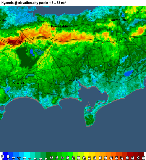 Zoom OUT 2x Hyannis, United States elevation map