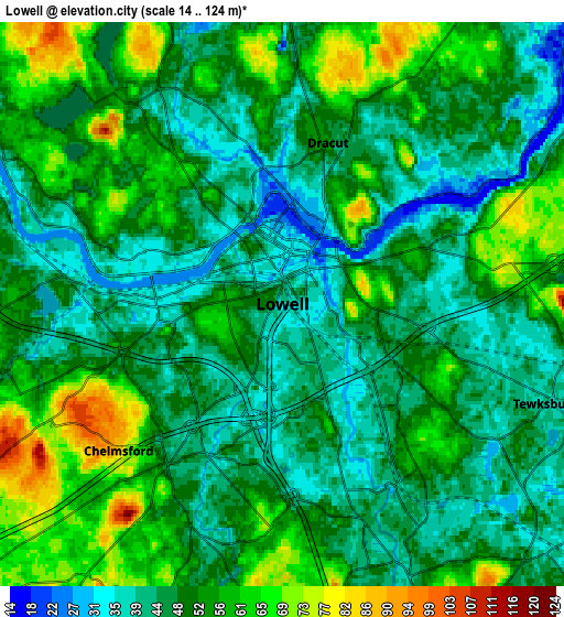 Zoom OUT 2x Lowell, United States elevation map