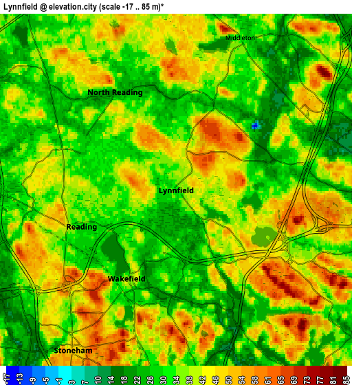 Zoom OUT 2x Lynnfield, United States elevation map