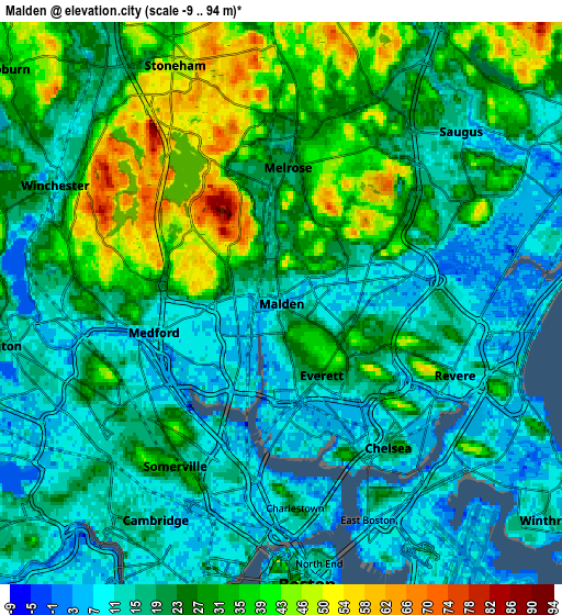Zoom OUT 2x Malden, United States elevation map