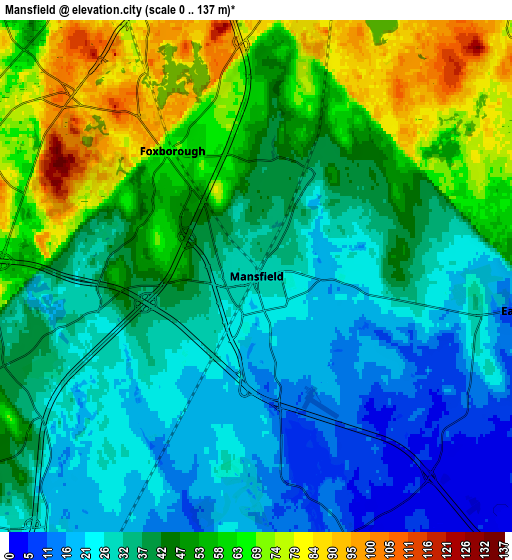 Zoom OUT 2x Mansfield, United States elevation map