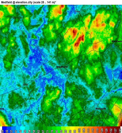 Zoom OUT 2x Medfield, United States elevation map