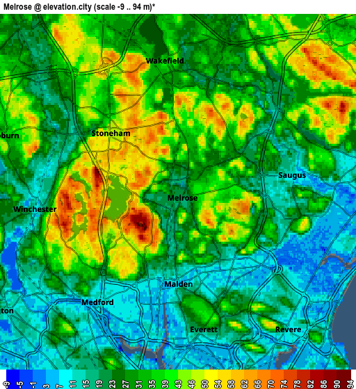 Zoom OUT 2x Melrose, United States elevation map