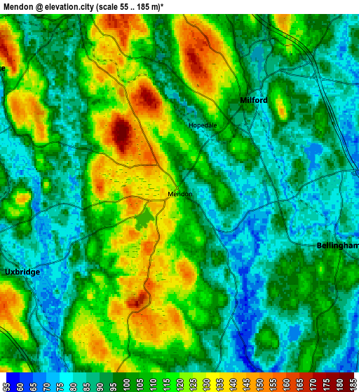 Zoom OUT 2x Mendon, United States elevation map