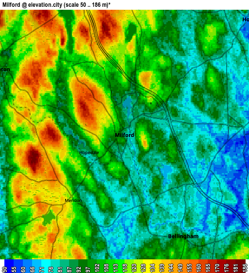 Zoom OUT 2x Milford, United States elevation map