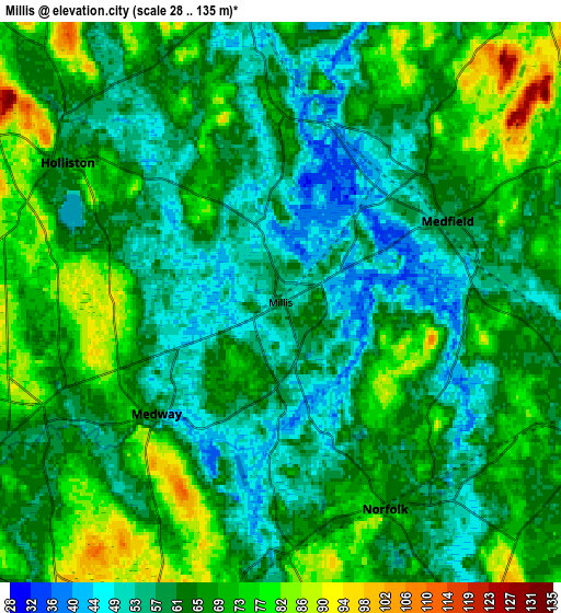 Zoom OUT 2x Millis, United States elevation map