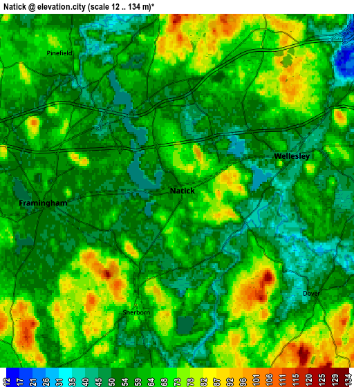 Zoom OUT 2x Natick, United States elevation map