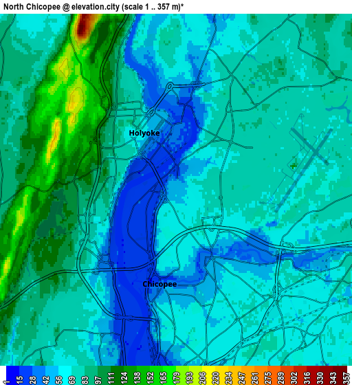 Zoom OUT 2x North Chicopee, United States elevation map