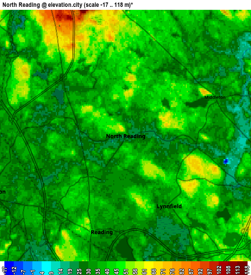 Zoom OUT 2x North Reading, United States elevation map