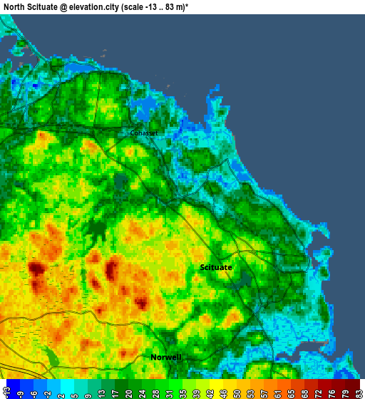 Zoom OUT 2x North Scituate, United States elevation map