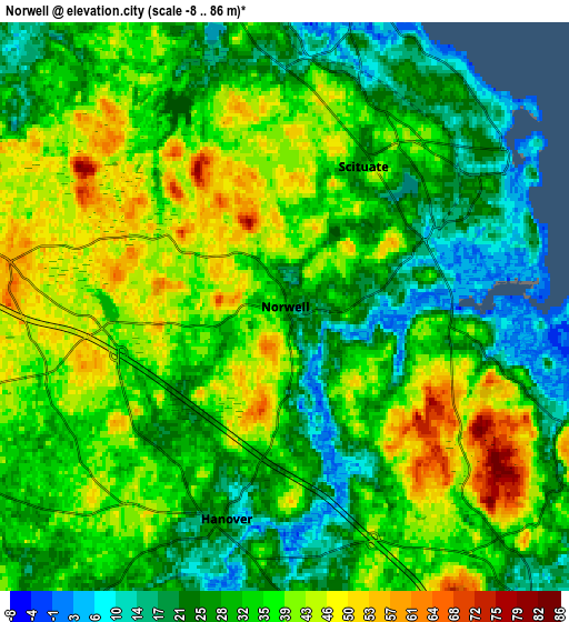 Zoom OUT 2x Norwell, United States elevation map