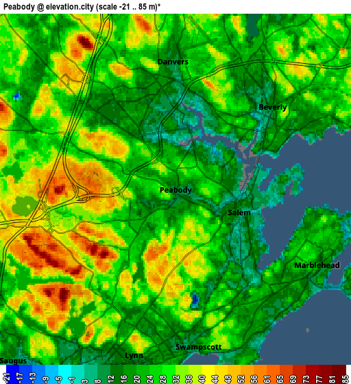 Zoom OUT 2x Peabody, United States elevation map