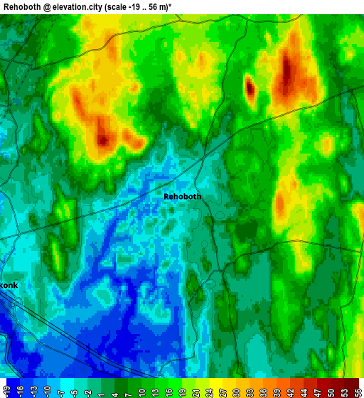 Zoom OUT 2x Rehoboth, United States elevation map