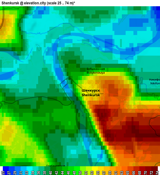 Zoom OUT 2x Shenkursk, Russia elevation map