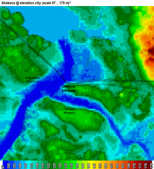 Zoom OUT 2x Sheksna, Russia elevation map